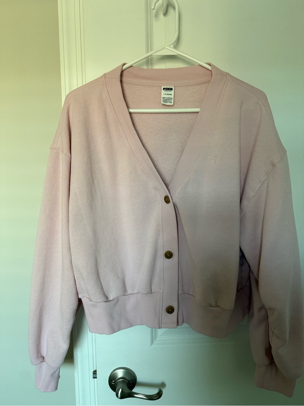 PINK Victoria's Secret Light Pink V-Neck Button Cardigan